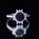 Real Black Spinel Engagement Ring with Moissanite Halo AAA - Rosec Jewels