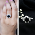 Real Black Spinel Engagement Ring with Moissanite Halo AAA - Rosec Jewels