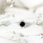 Real Black Spinel Engagement Ring with Moissanite Halo AAA - Rosec Jewels