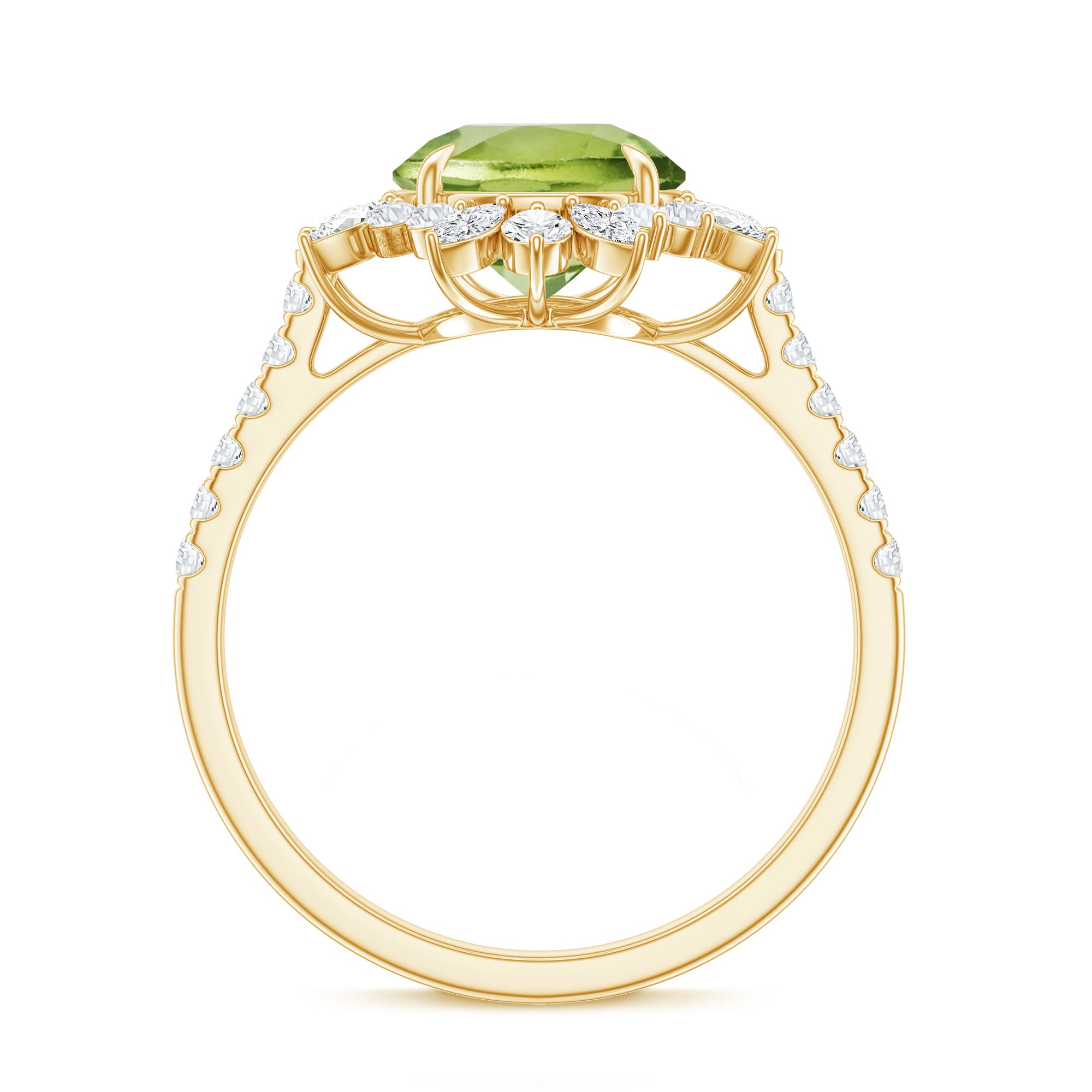 Natural 2 Carat Peridot Statement Engagement Ring with Halo AAA - Rosec Jewels