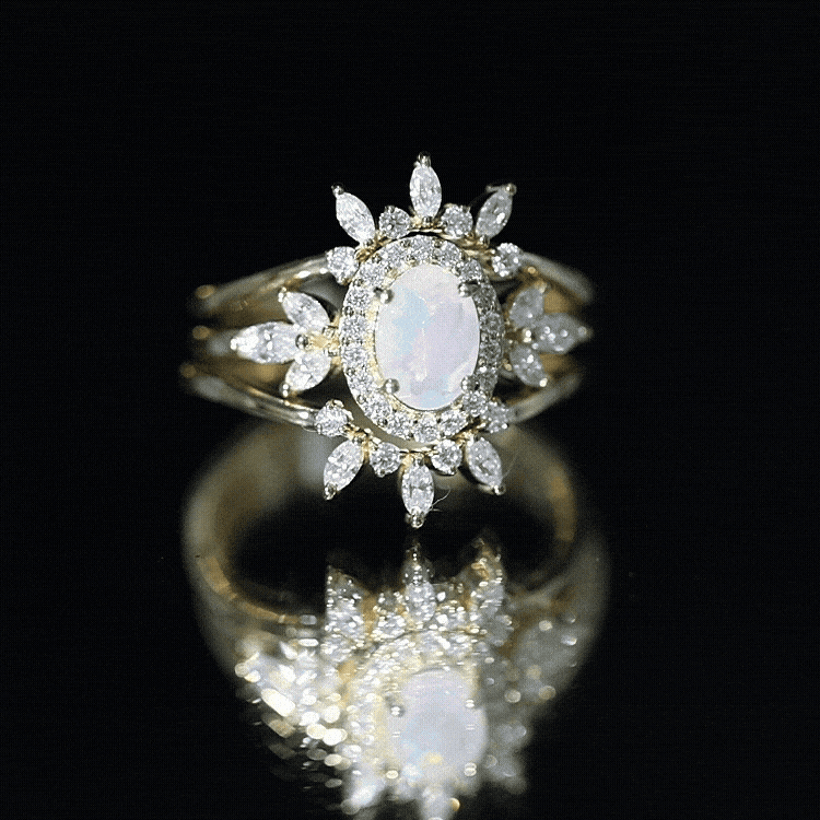 0.9 Carat Natural Certified Ethiopian Opal Engagement Ring Set of 3 AAA - Rosec Jewels