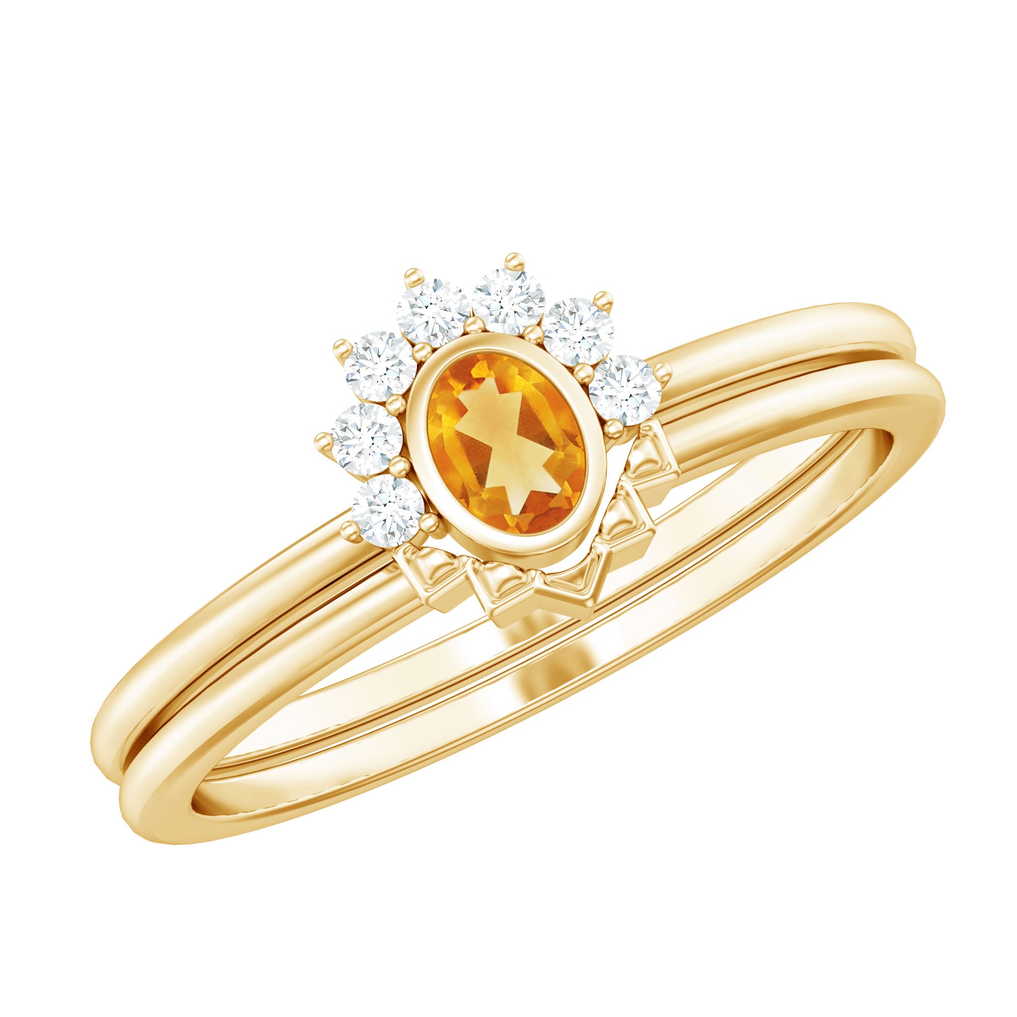 Minimalist Citrine and Diamond Stackable Wedding Ring Set