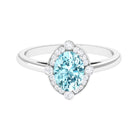 1 Carat Aquamarine Oval Halo Engagement Ring with Diamond AAA - Rosec Jewels