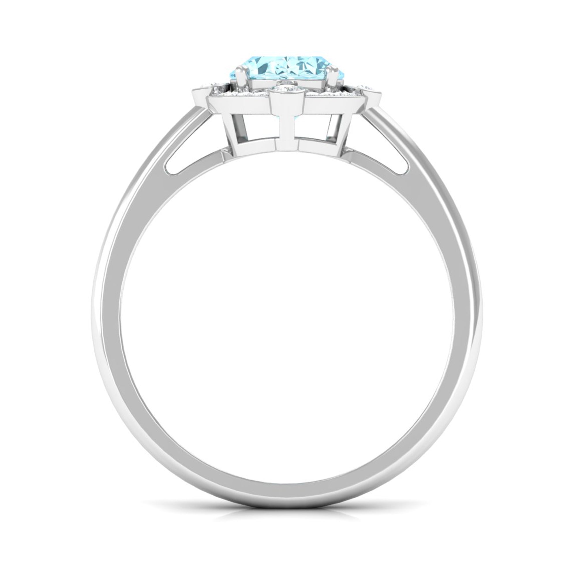 1 Carat Aquamarine Oval Halo Engagement Ring with Diamond AAA - Rosec Jewels