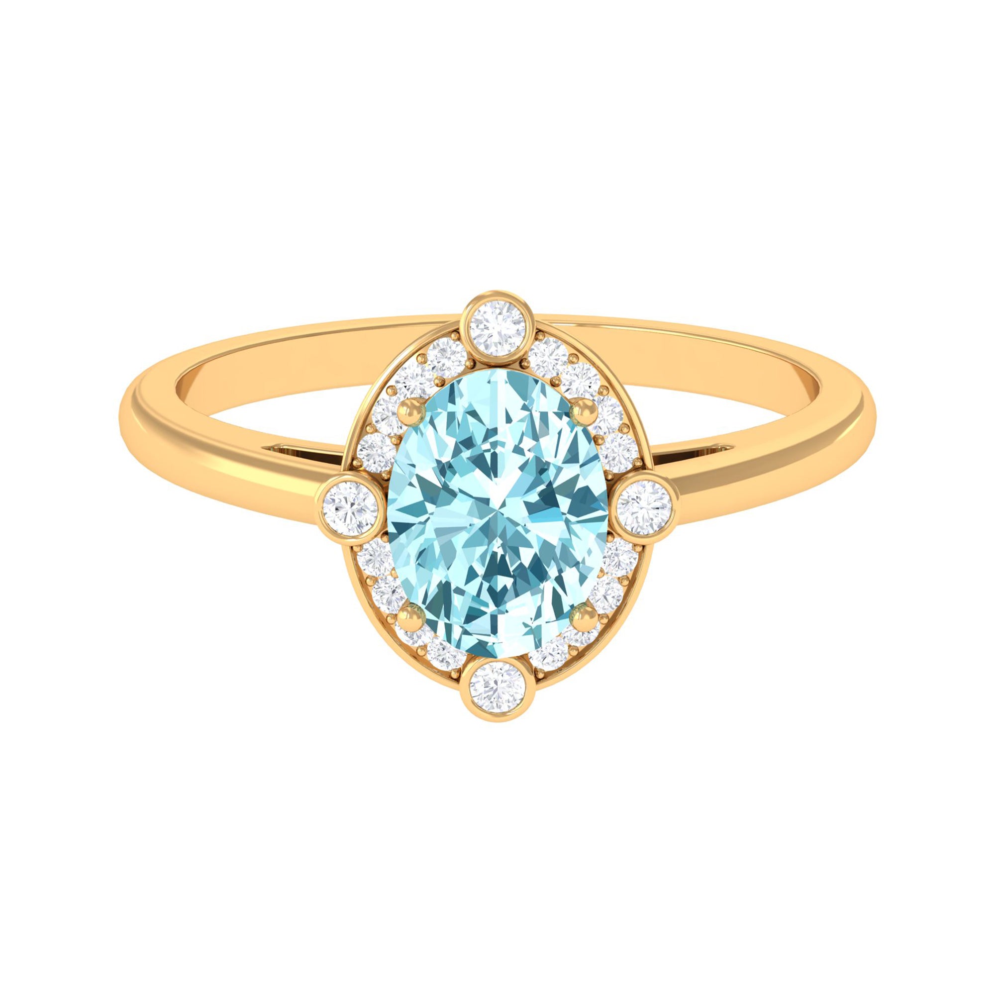 1 Carat Aquamarine Oval Halo Engagement Ring with Diamond AAA - Rosec Jewels