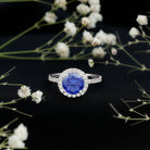 Certified 2.7 Carat Lab Grown Blue Sapphire Halo Engagement Ring with Moissanite AAAA - Rosec Jewels
