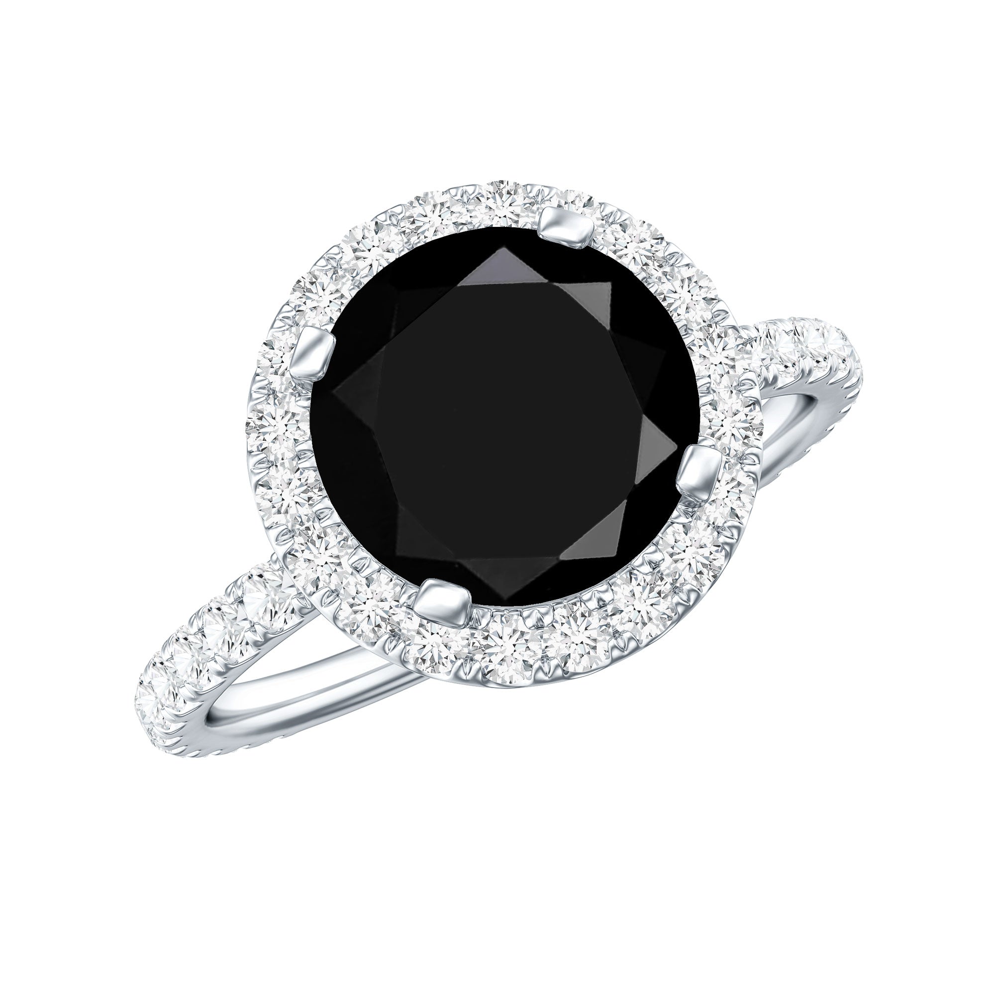 Rosec Jewels-Natural Black Spinel Engagement Ring with Diamond Halo