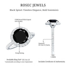 Rosec Jewels-Natural Black Spinel Engagement Ring with Diamond Halo