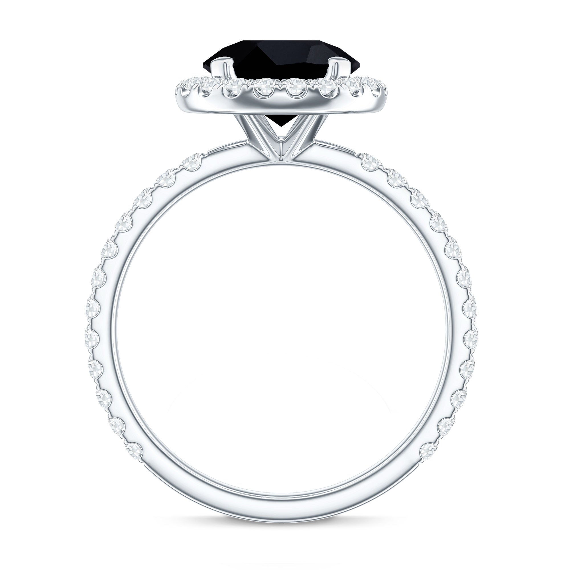 Rosec Jewels-Natural Black Spinel Engagement Ring with Diamond Halo