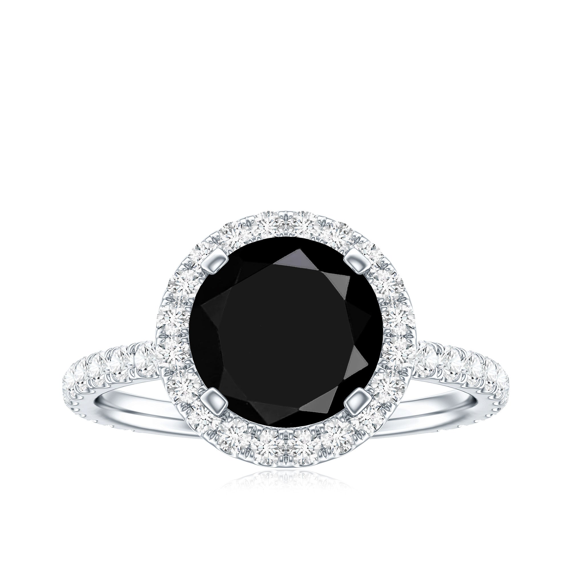 Rosec Jewels-Natural Black Spinel Engagement Ring with Diamond Halo