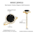 Rosec Jewels-Natural Black Spinel Engagement Ring with Diamond Halo
