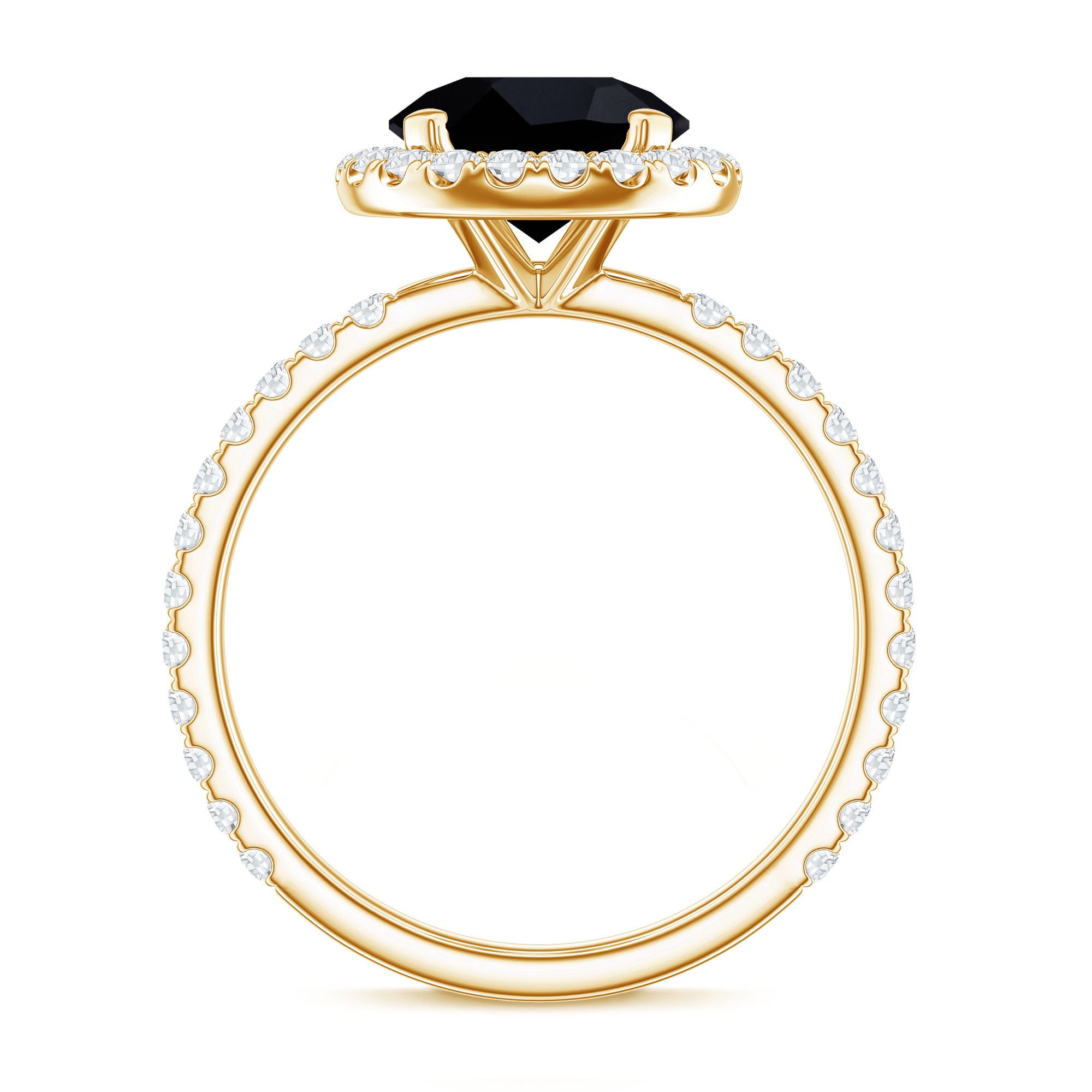 Rosec Jewels-Natural Black Spinel Engagement Ring with Diamond Halo