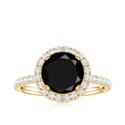 Rosec Jewels-Natural Black Spinel Engagement Ring with Diamond Halo