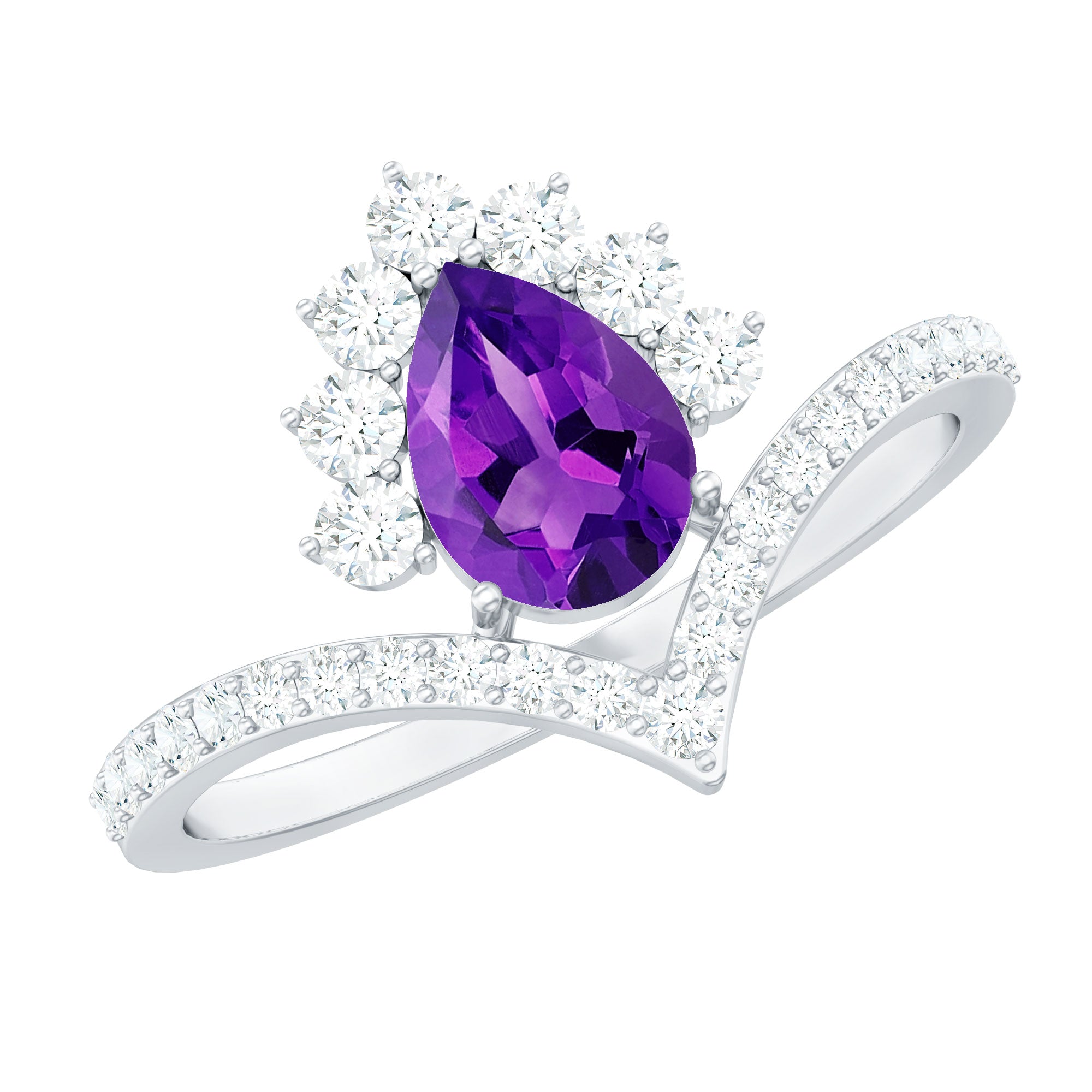 Pear Amethyst and Diamond Designer Ring