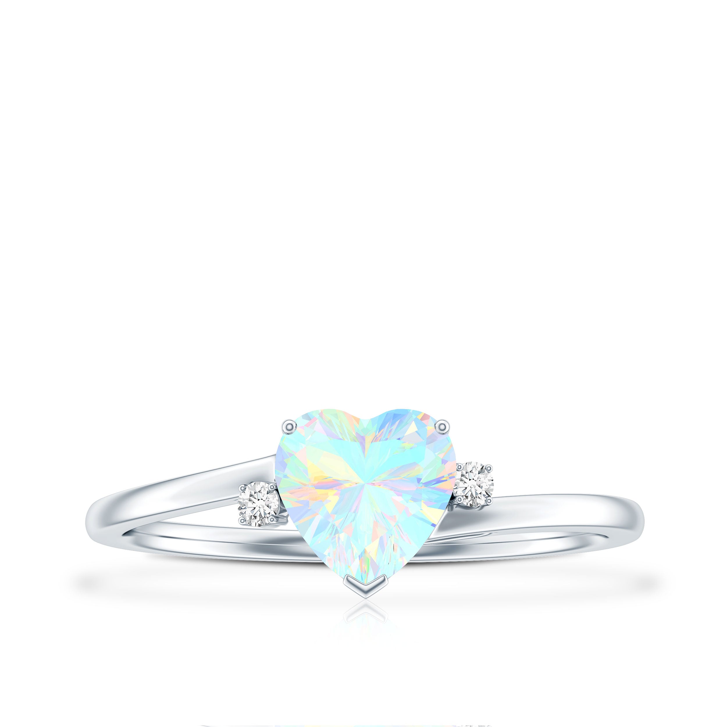 Genuine 6mm Ethiopian Opal Diamond Heart Shaped Promise Ring with Bypass Shank AAA - Rosec Jewels