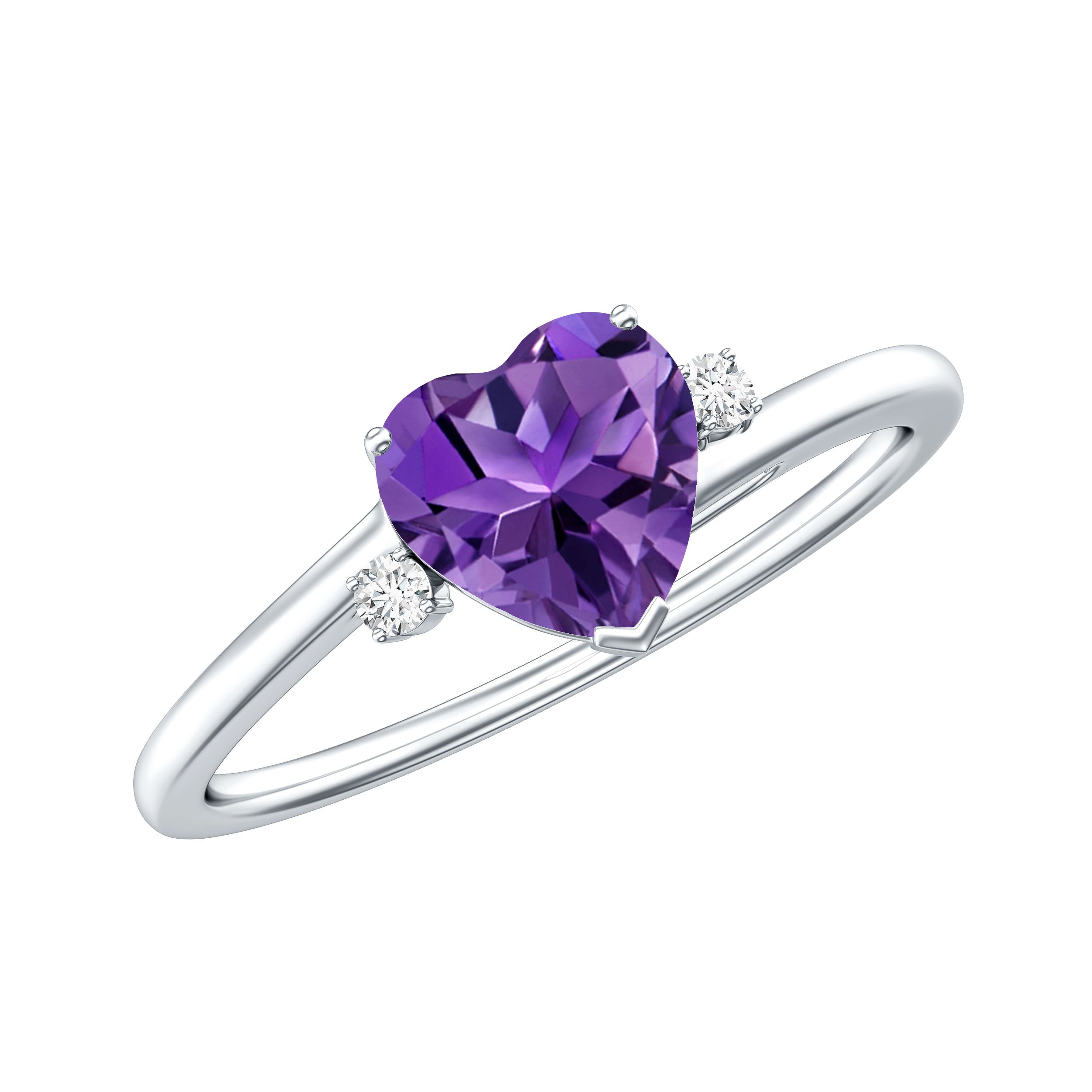 Natural 0.9 Carat Amethyst Heart Engagement Ring with Moissanite AAA - Rosec Jewels