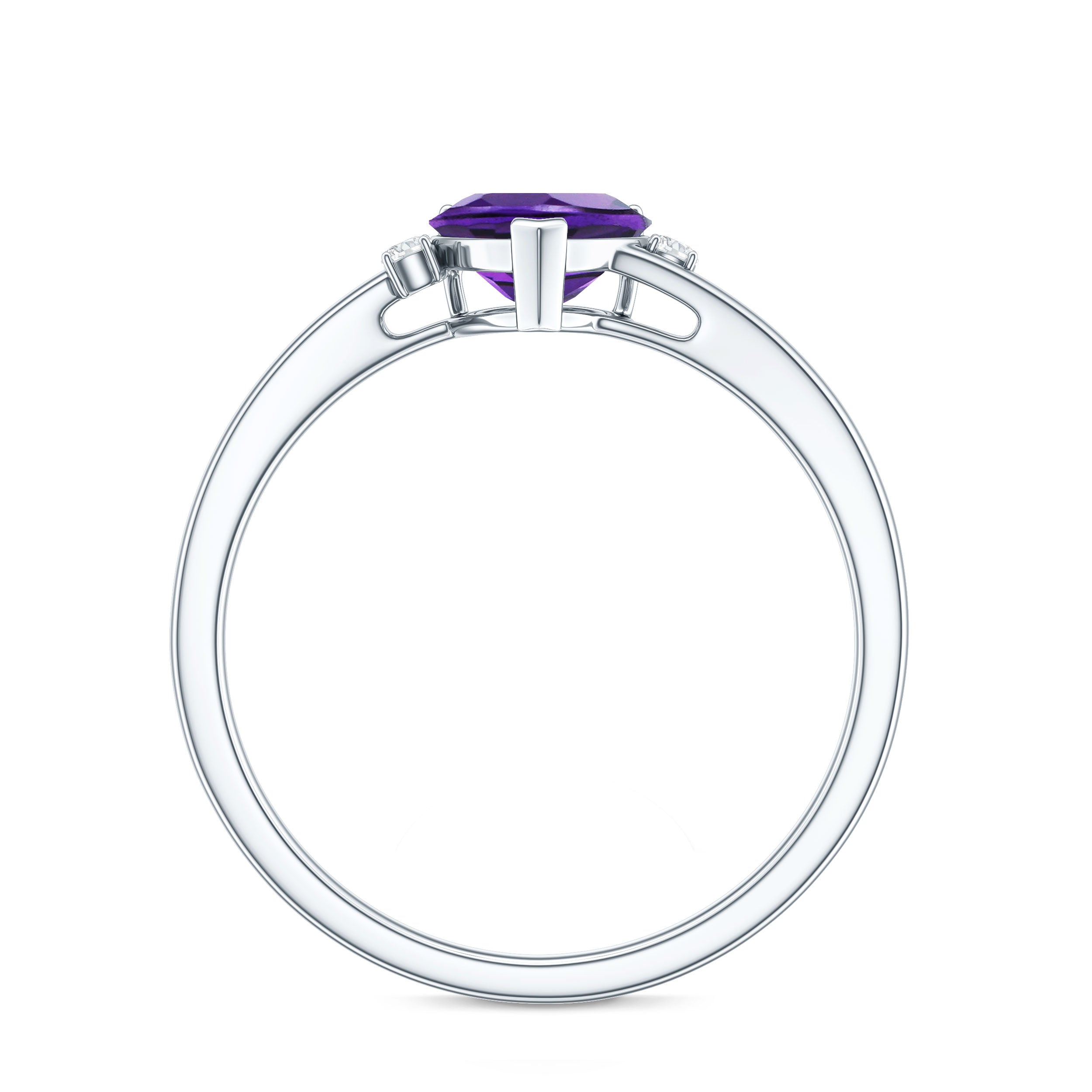 Natural 0.9 Carat Amethyst Heart Engagement Ring with Moissanite AAA - Rosec Jewels