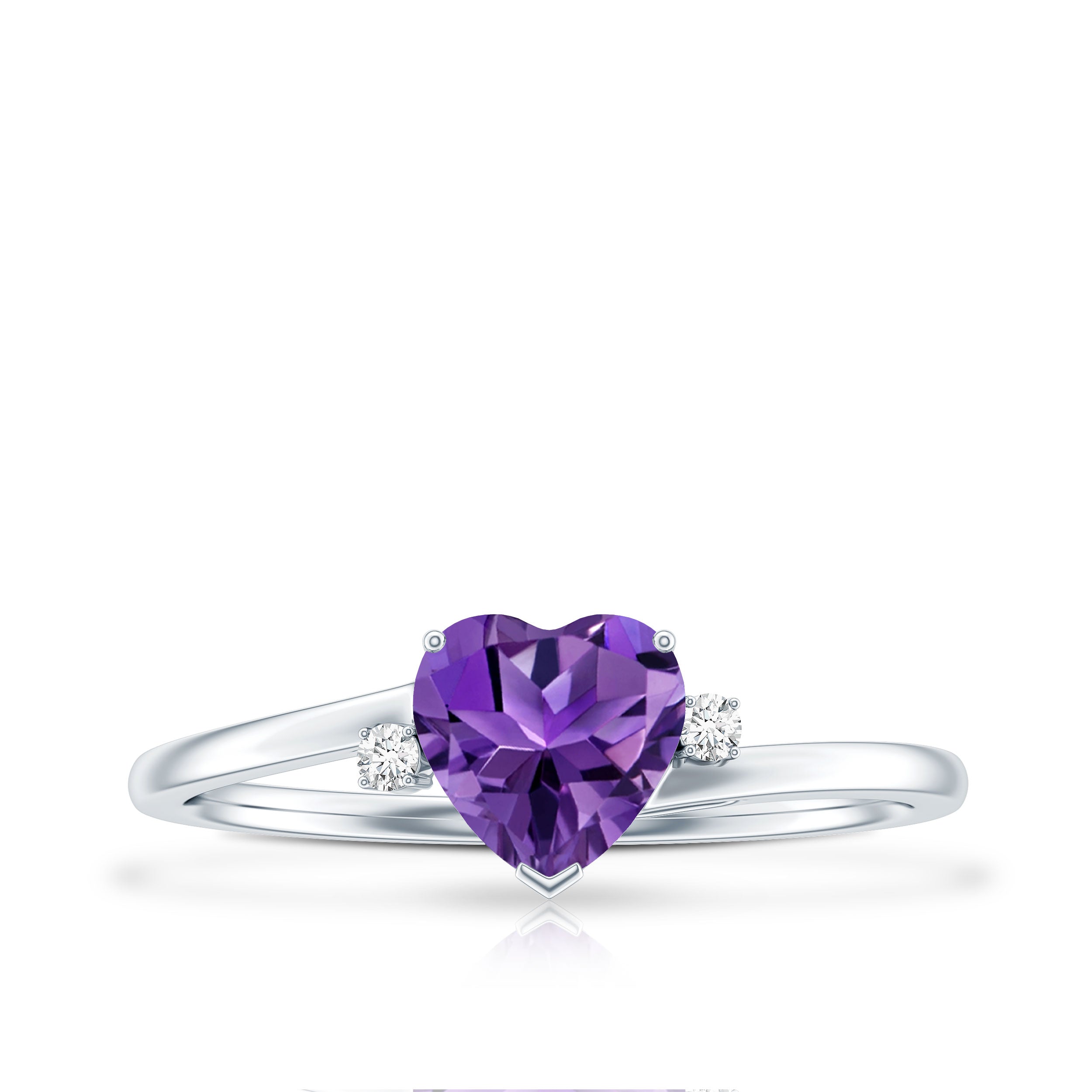 Natural 0.9 Carat Amethyst Heart Engagement Ring with Moissanite AAA - Rosec Jewels