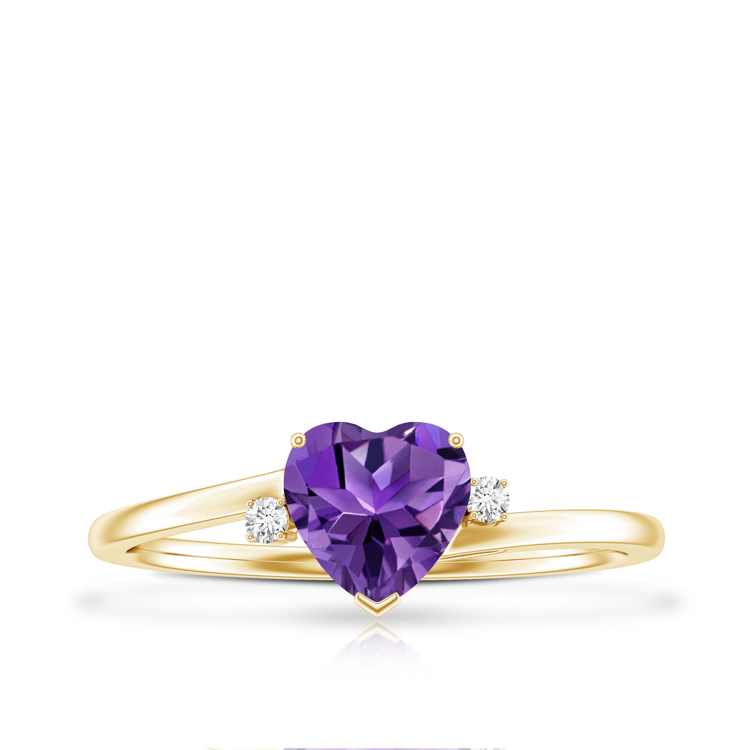 Natural 0.9 Carat Amethyst Heart Engagement Ring with Moissanite AAA - Rosec Jewels