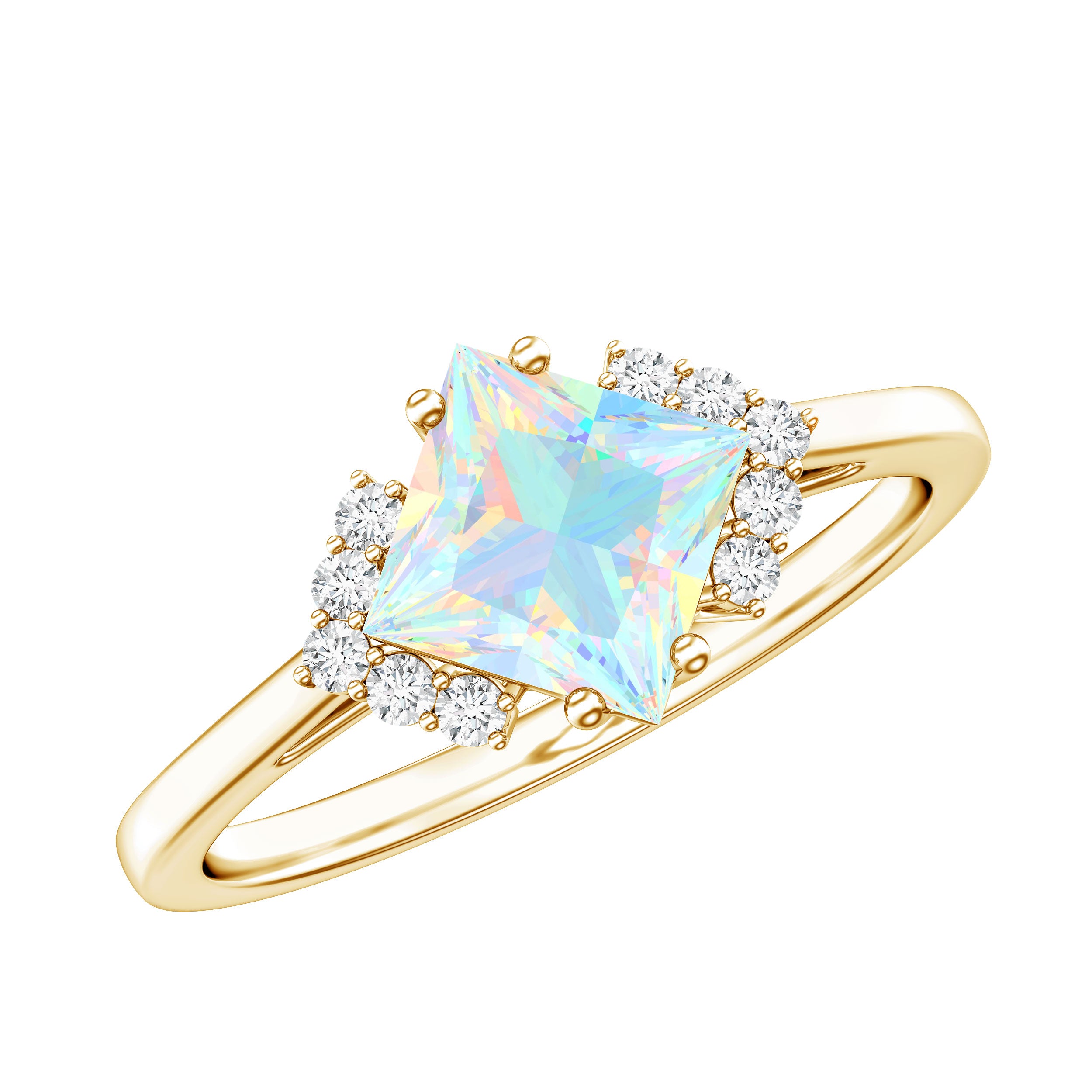 Natural Ethiopian Opal Princess Cut Engagement Ring with Diamond AAA - Rosec Jewels