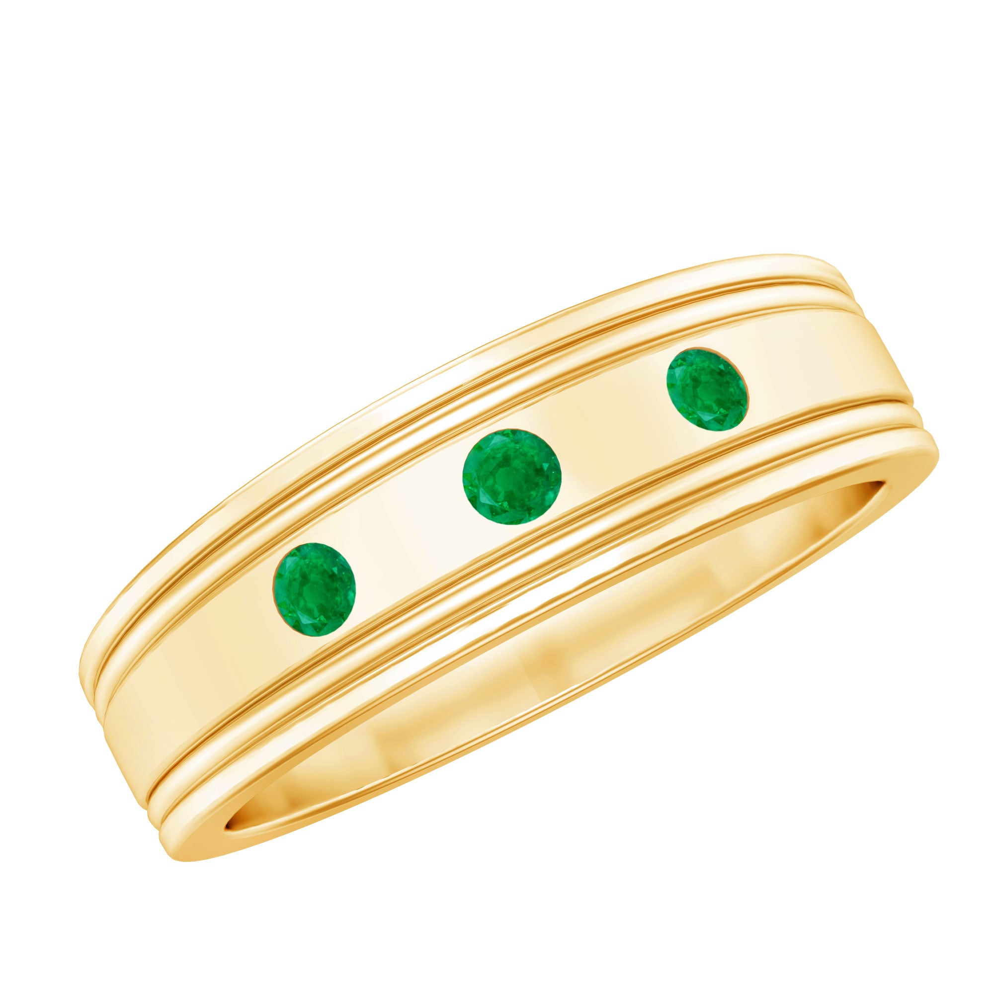 Emerald Minimal Band Ring in Gypsy Setting AAA - Rosec Jewels