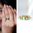 Emerald Minimal Band Ring in Gypsy Setting AAA - Rosec Jewels
