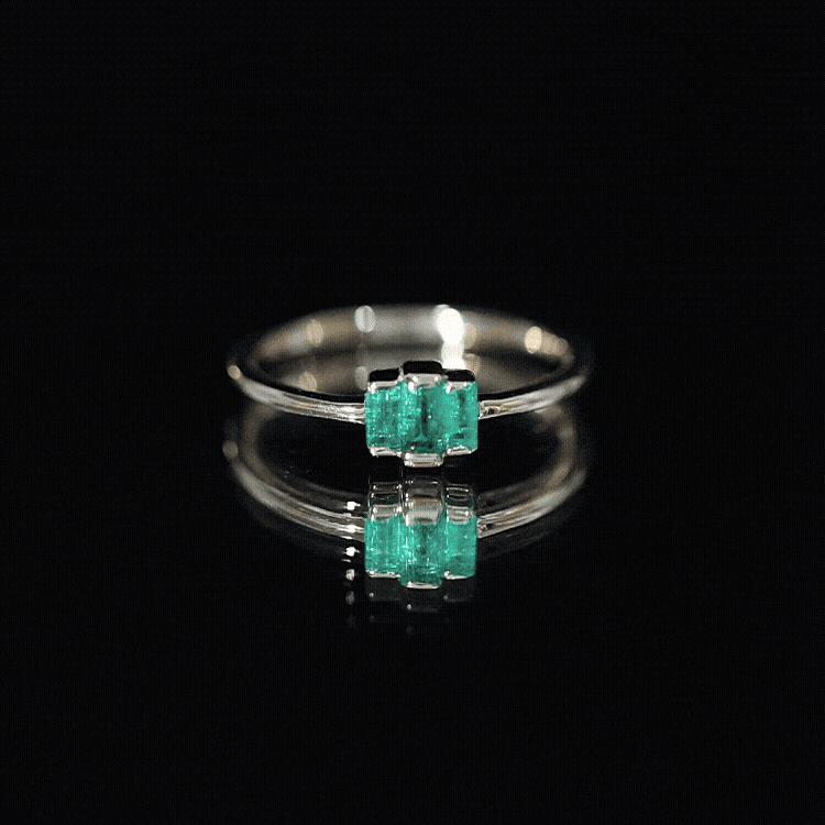 Baguette Cut Natural Emerald Three Stone Ring AAA - Rosec Jewels