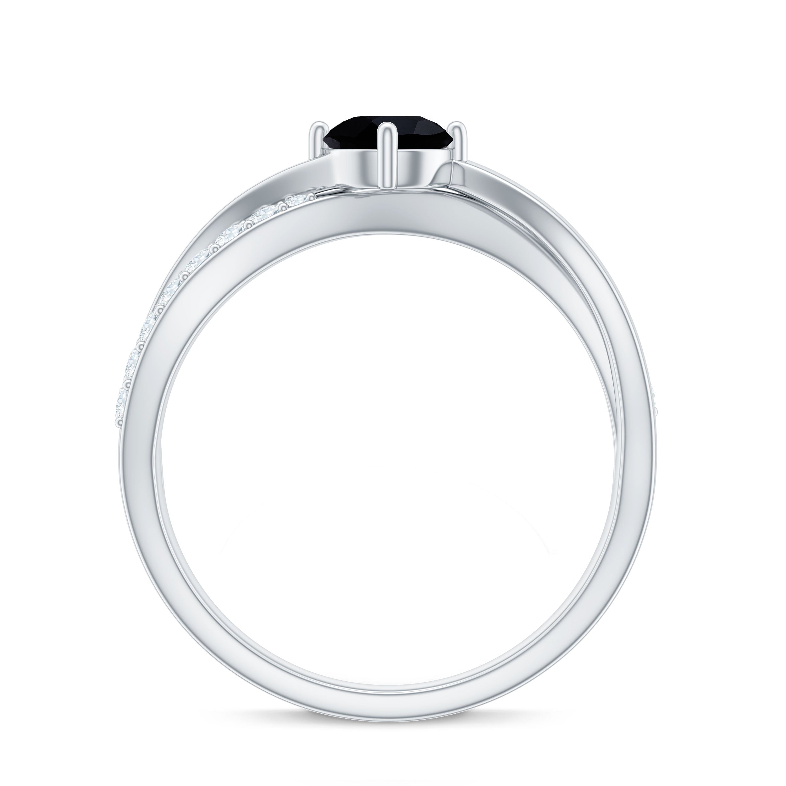 5mm Round Black Onyx Solitaire Infinity Ring with Diamond AAA - Rosec Jewels
