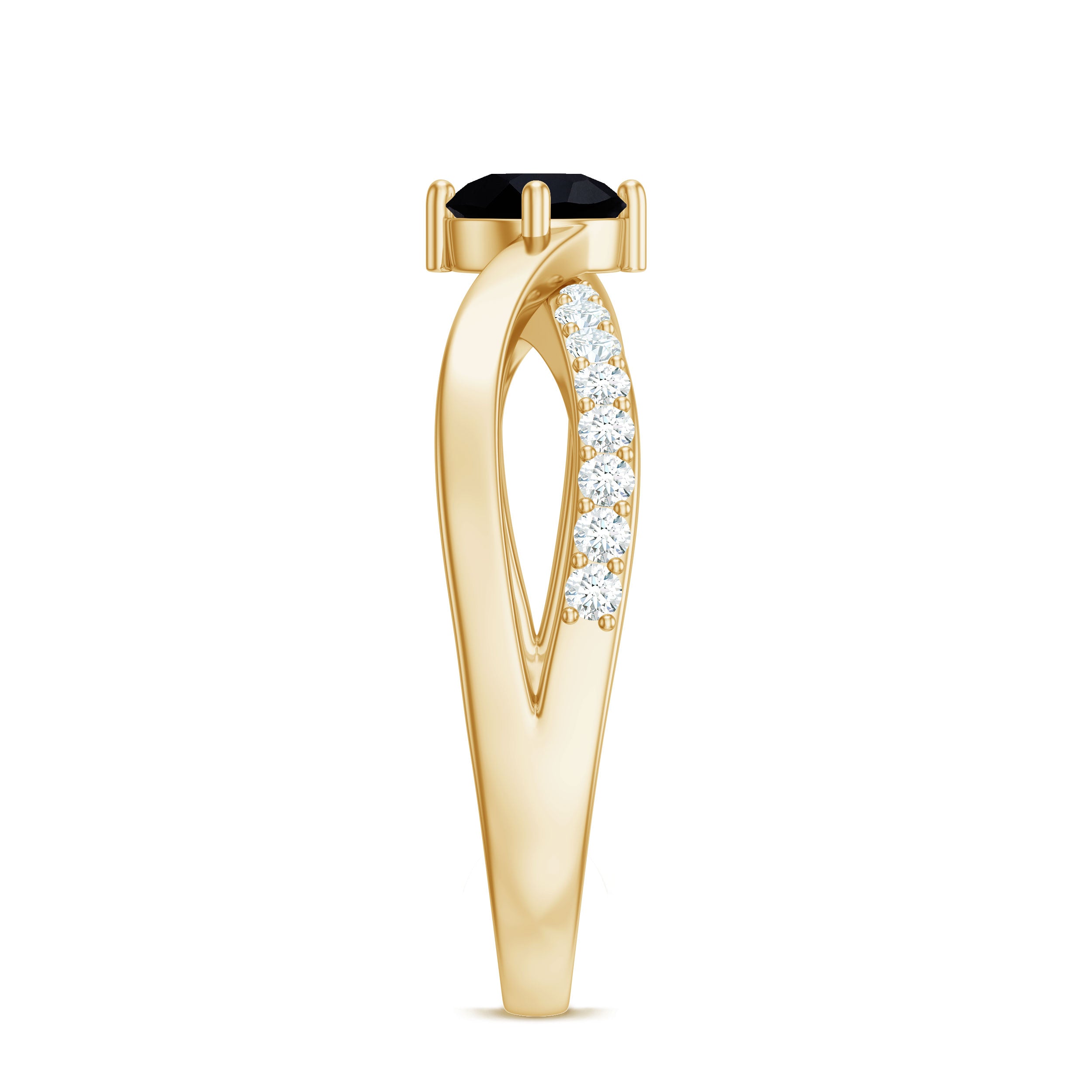 5mm Round Black Onyx Solitaire Infinity Ring with Diamond AAA - Rosec Jewels