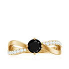 5mm Round Black Onyx Solitaire Infinity Ring with Diamond AAA - Rosec Jewels