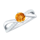 Certified Real Citrine Engagement Ring with Diamond Criss Cross Shank AAA - Rosec Jewels