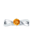 Certified Real Citrine Engagement Ring with Diamond Criss Cross Shank AAA - Rosec Jewels