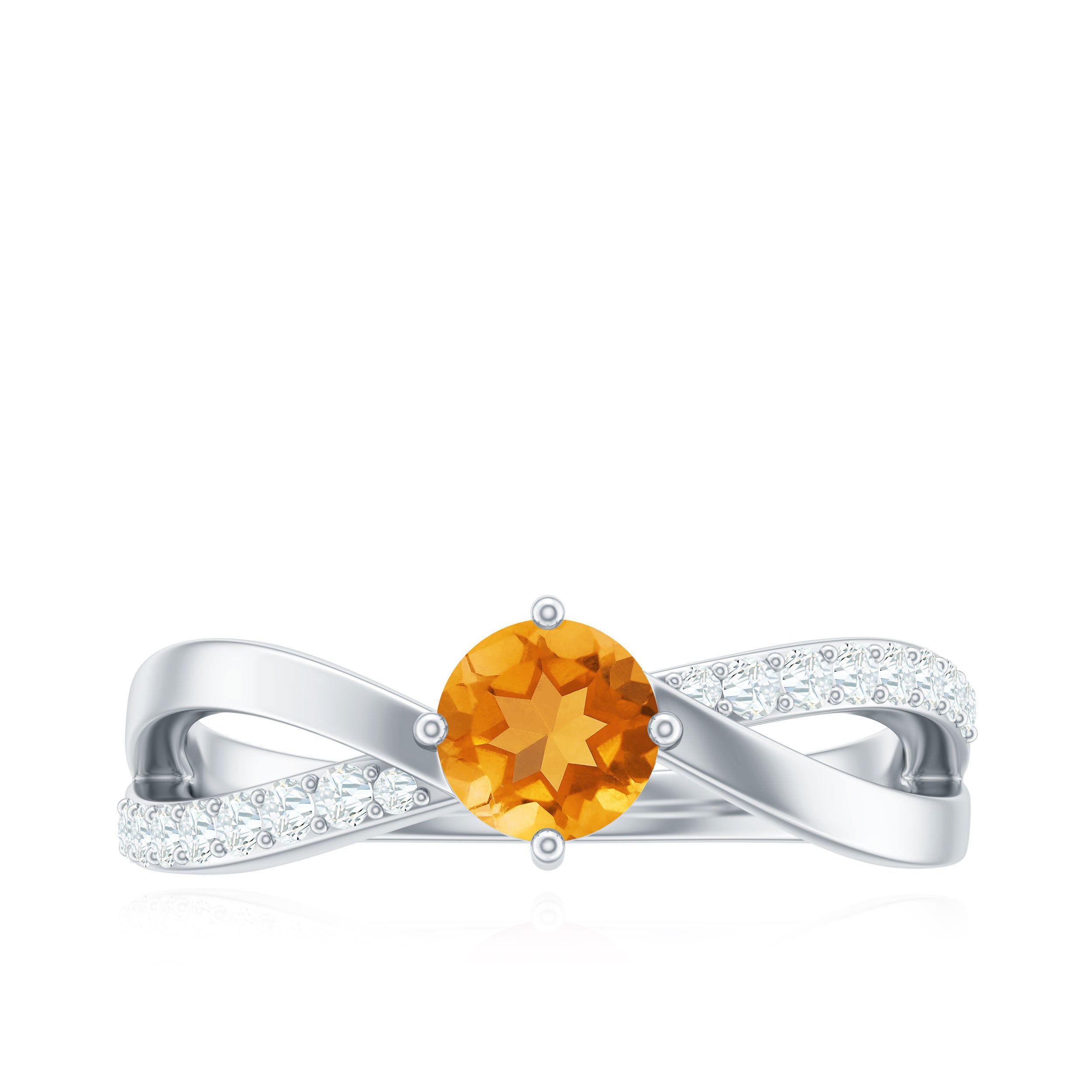 Certified Real Citrine Engagement Ring with Diamond Criss Cross Shank AAA - Rosec Jewels