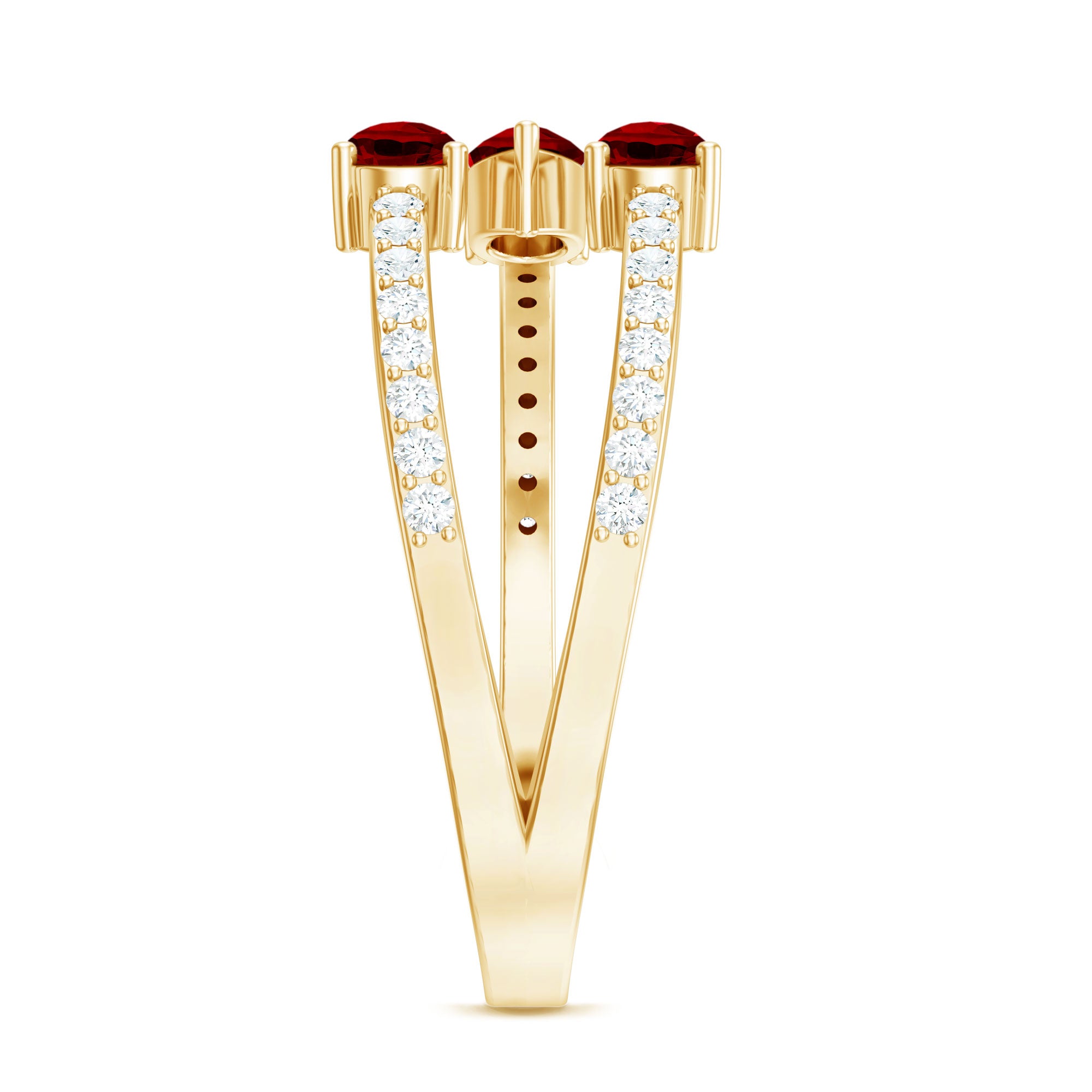 Rosec Jewels-Pear Shaped Lab Grown Ruby 3 Stone Anniversary Ring