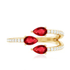 Rosec Jewels-Pear Shaped Lab Grown Ruby 3 Stone Anniversary Ring