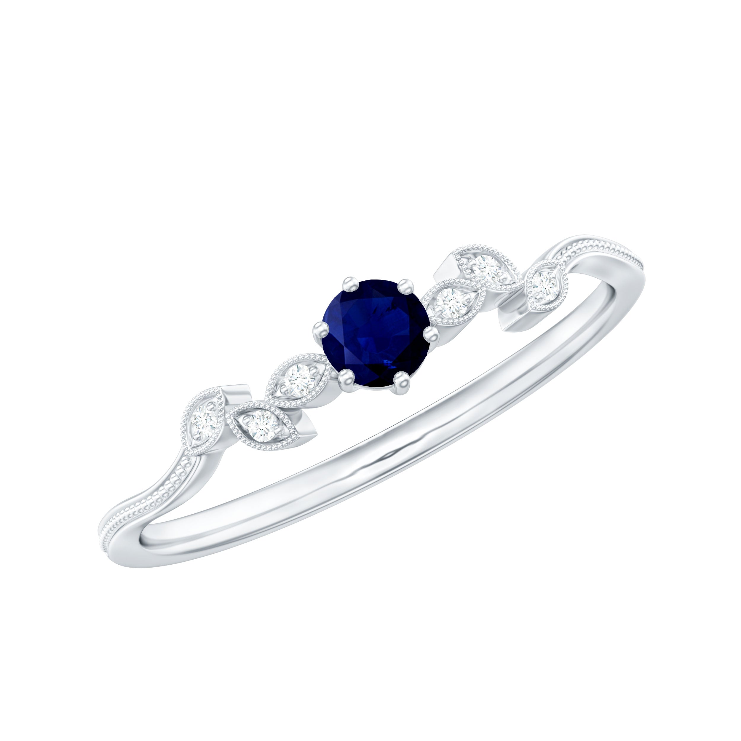 Rosec Jewels-Real Blue Sapphire and Diamond Leaf Inspired Promise Ring