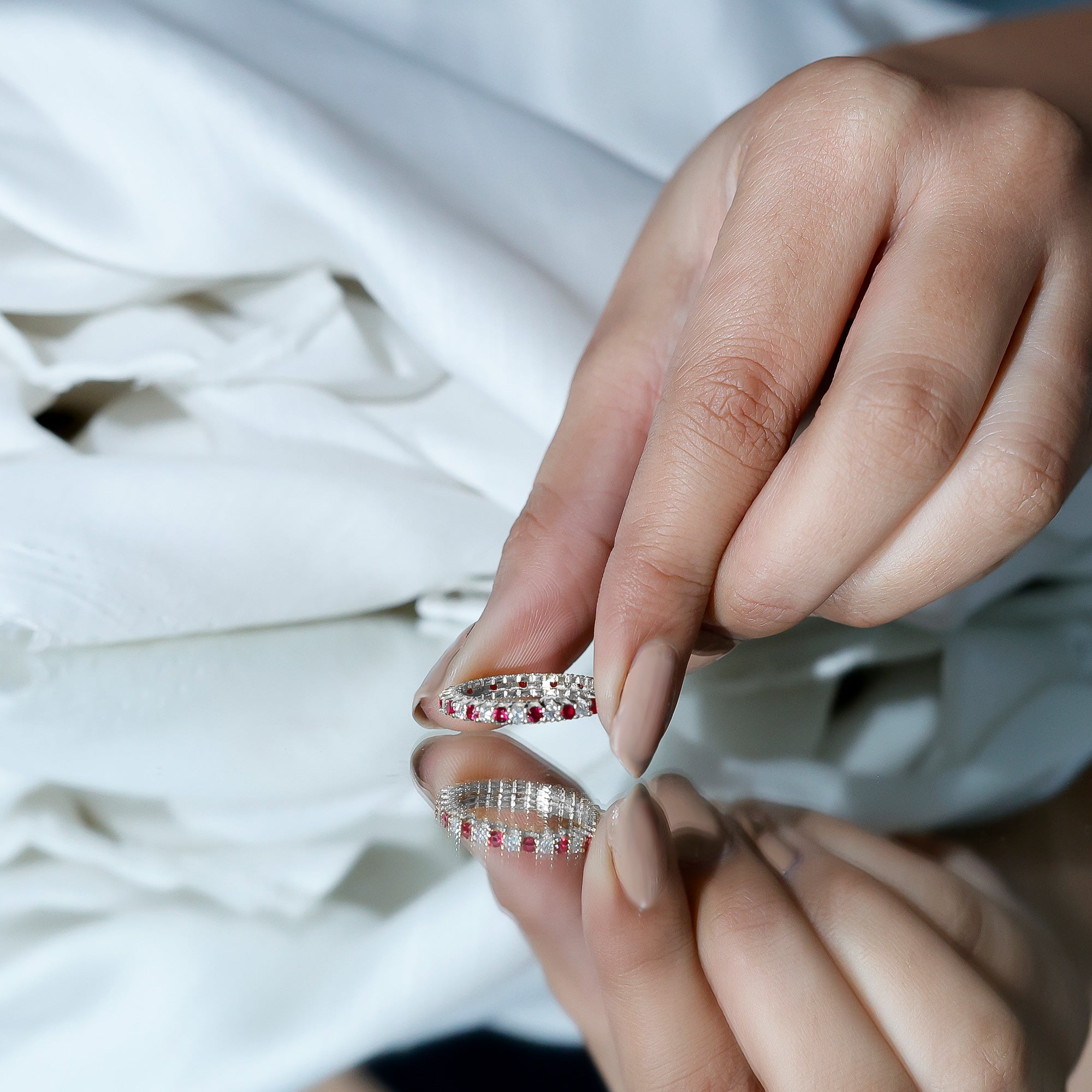 Natural Ruby Diamond Eternity Ring for Anniversary AAA - Rosec Jewels