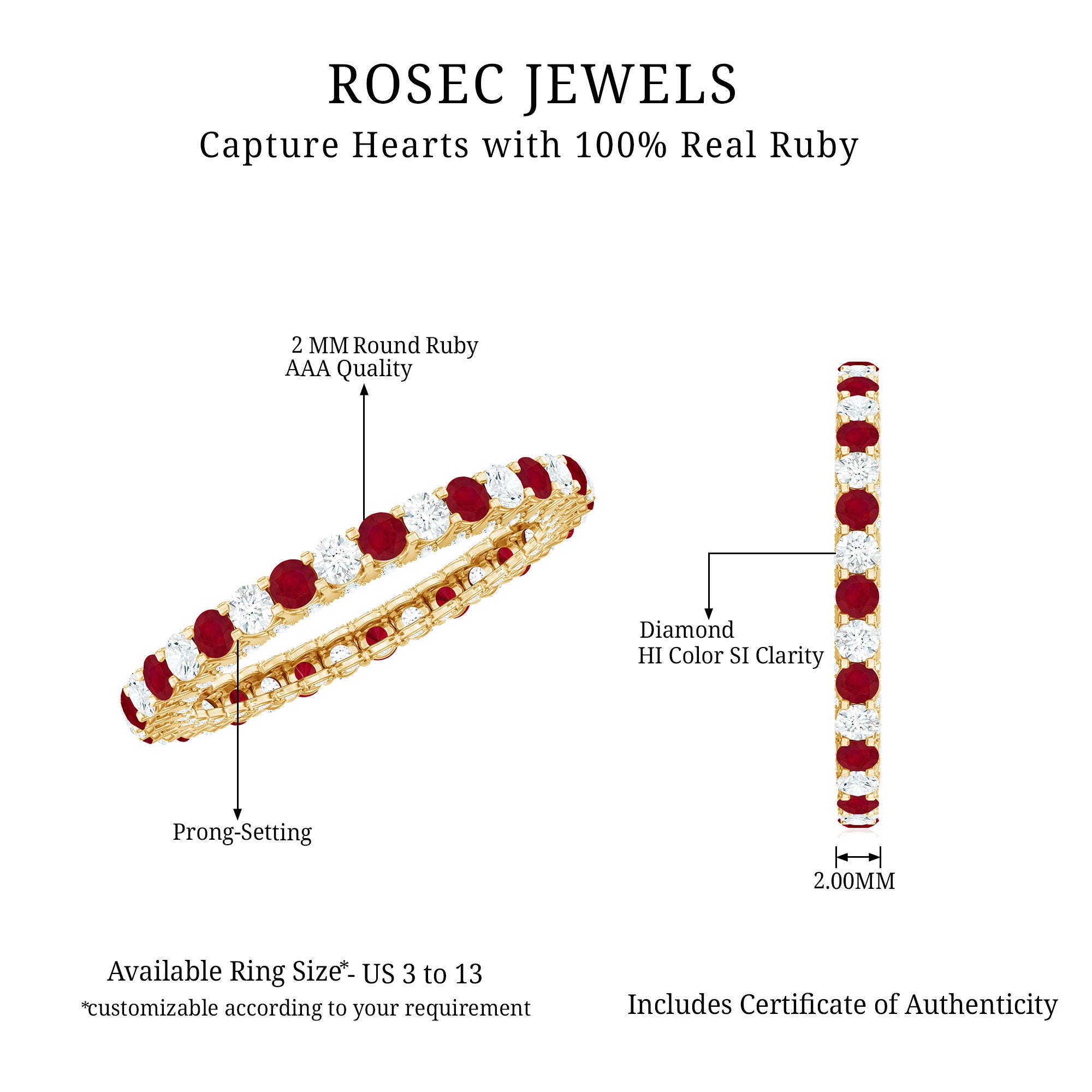 Natural Ruby Diamond Eternity Ring for Anniversary AAA - Rosec Jewels