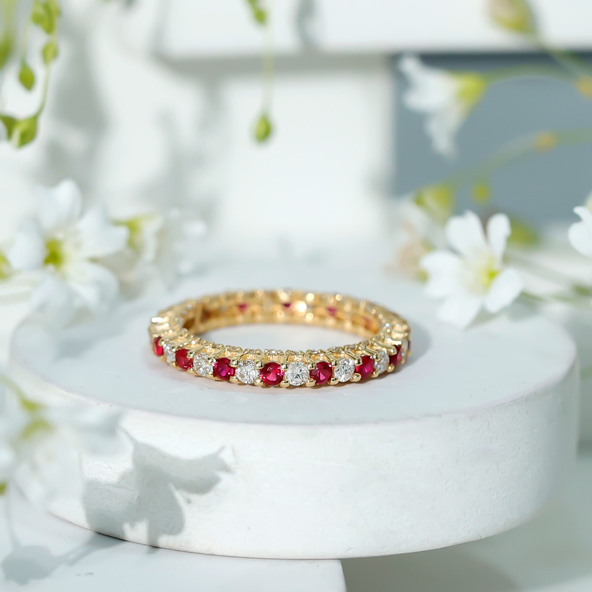 Natural Ruby Diamond Eternity Ring for Anniversary AAA - Rosec Jewels