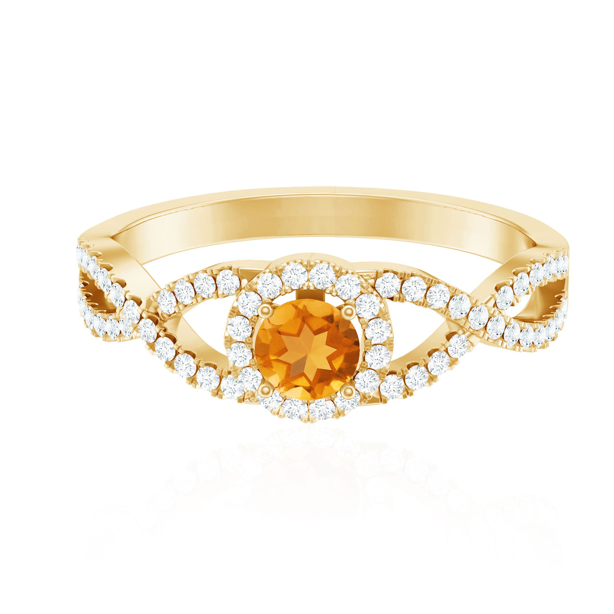 Natural Citrine Diamond Engagement Ring with Criss Cross Shank AAA - Rosec Jewels