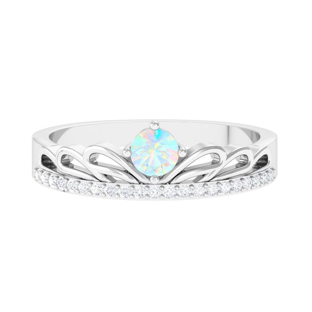 Rosec Jewels-Real Ethiopian Opal and Diamond Crown Band Ring
