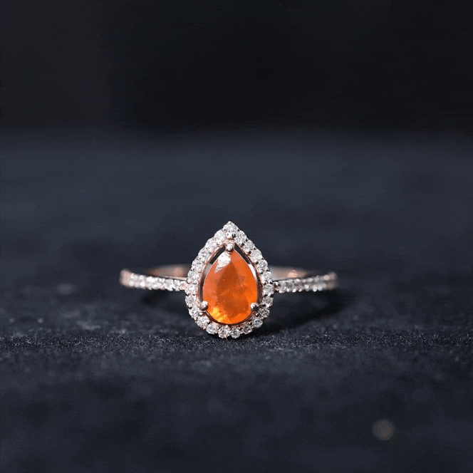 Rosec Jewels-Real 0.6 Carat Fire Opal Teardrop Engagement Ring with Diamond Halo