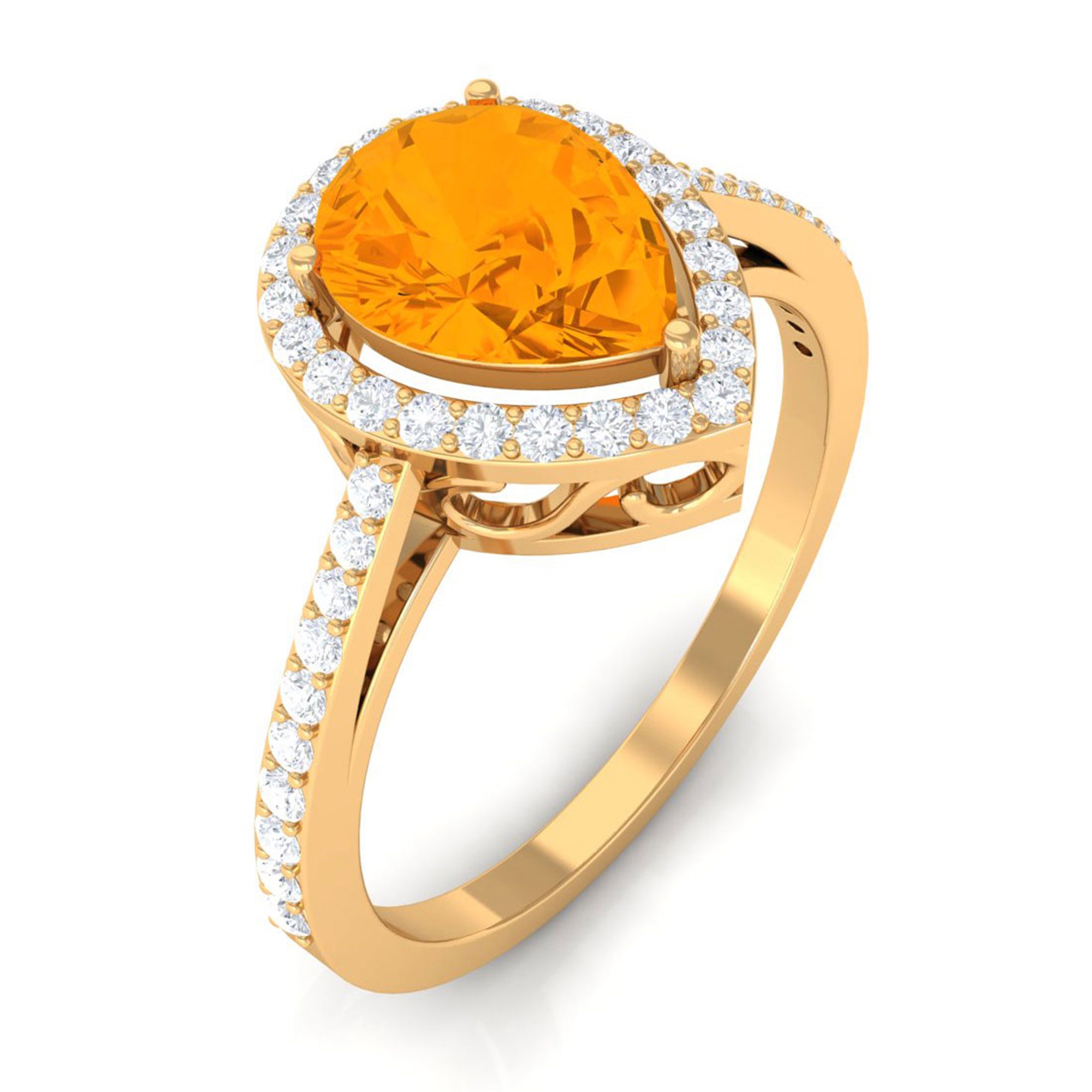 Rosec Jewels-Real 0.6 Carat Fire Opal Teardrop Engagement Ring with Diamond Halo