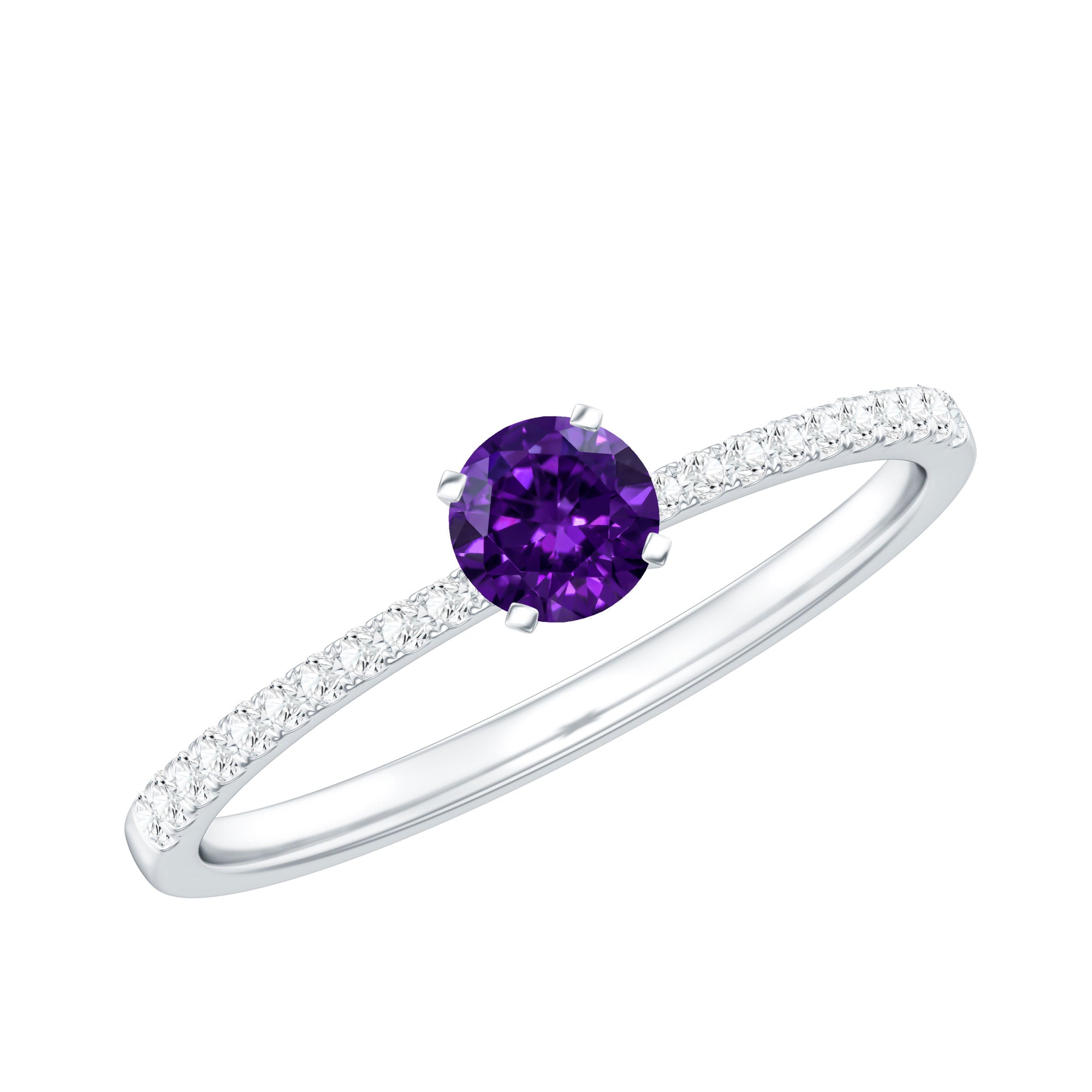 Real Amethyst Promise Ring with Diamond for Women AAA - Rosec Jewels