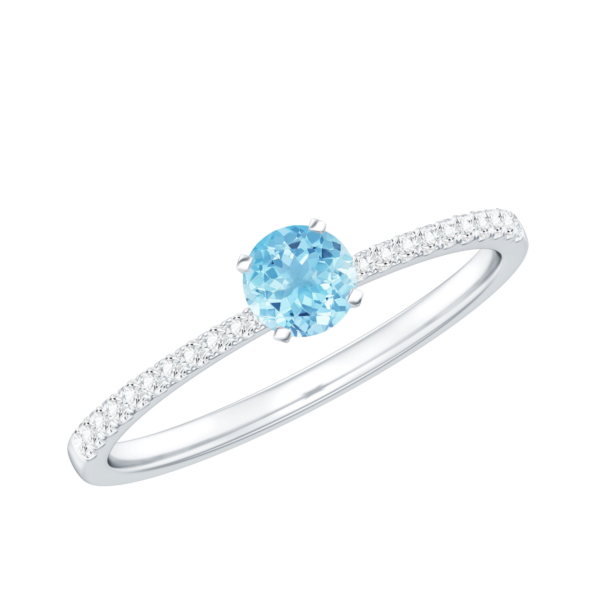 Natural Aquamarine Promise Ring with Diamond Side Stones AAA - Rosec Jewels