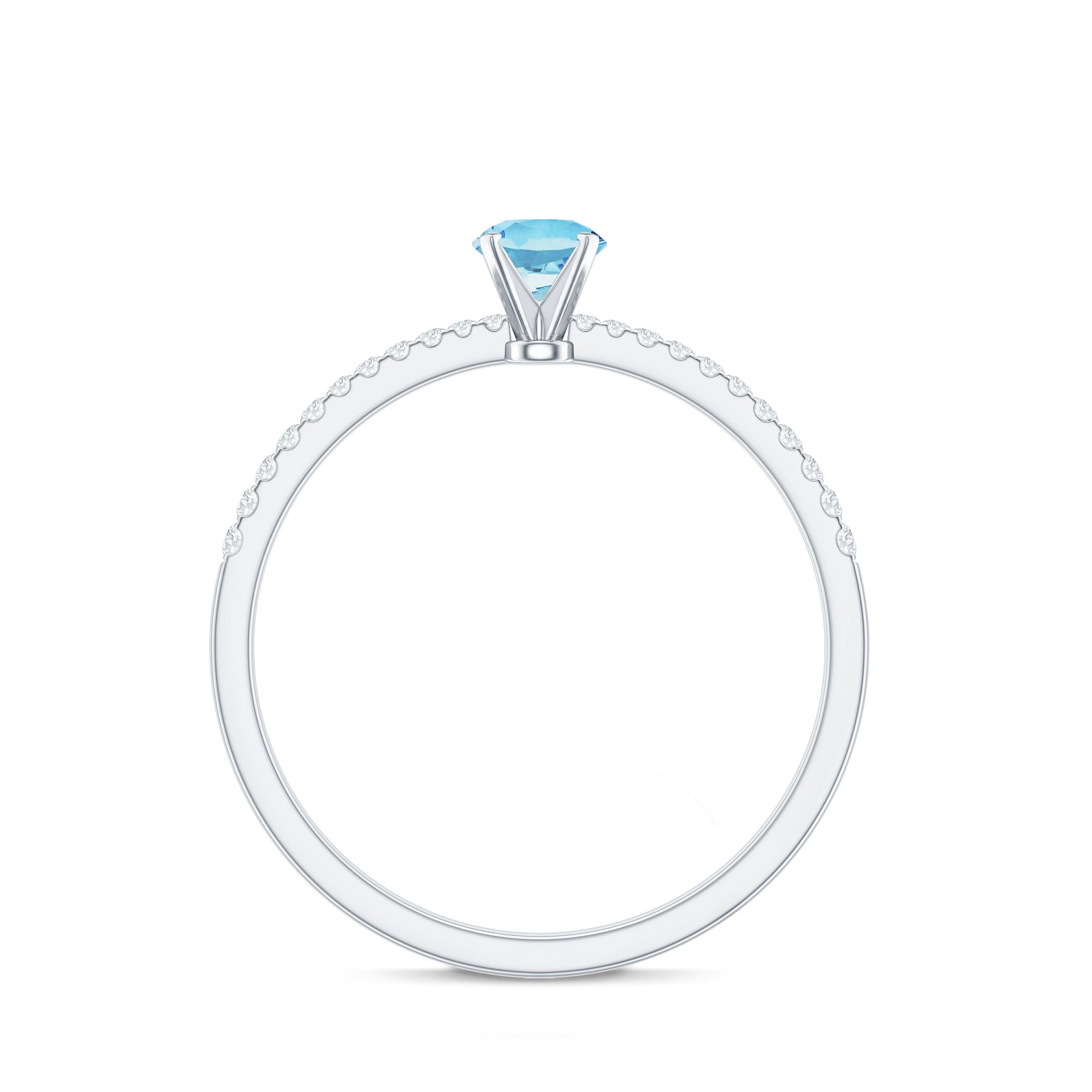 Natural Aquamarine Promise Ring with Diamond Side Stones AAA - Rosec Jewels