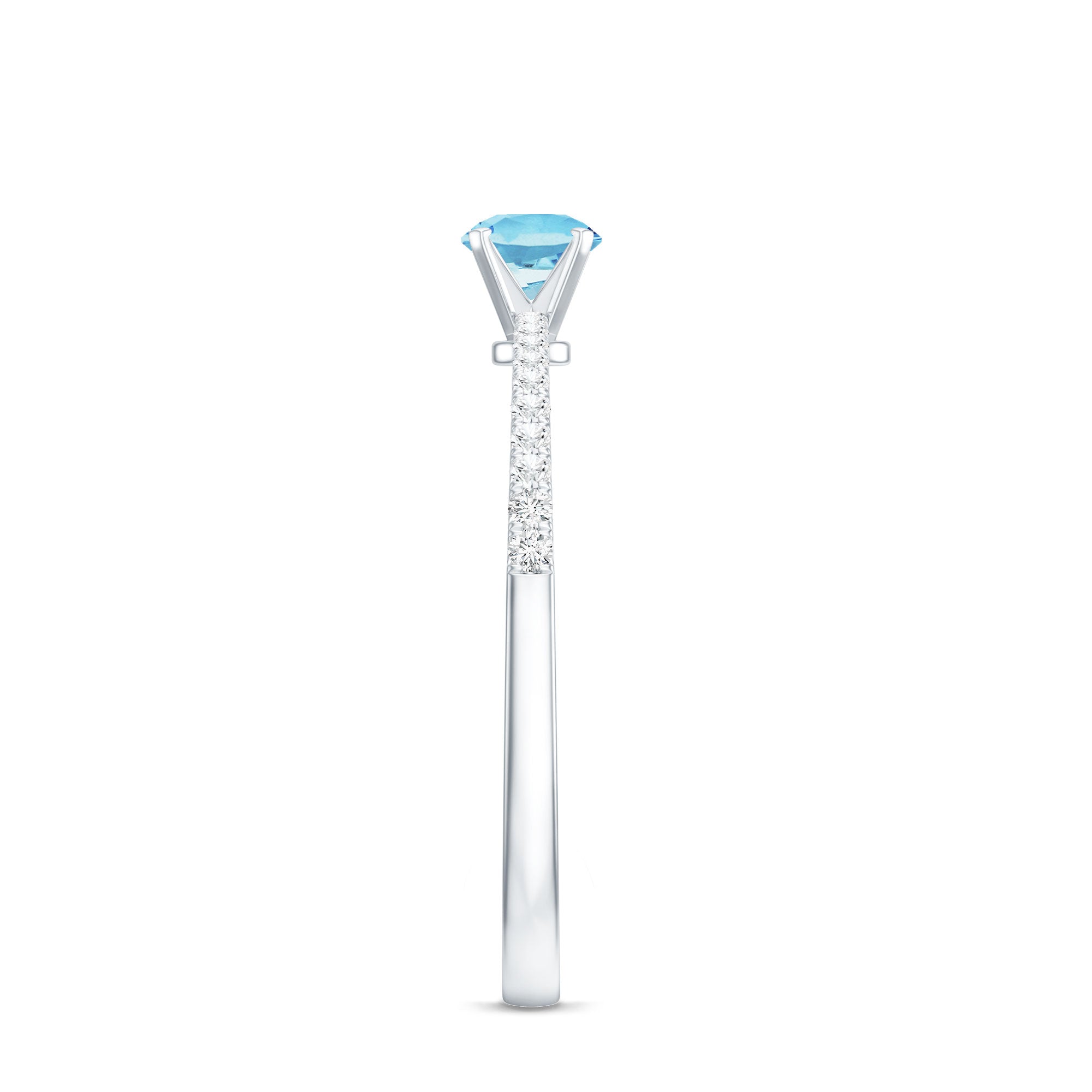 Natural Aquamarine Promise Ring with Diamond Side Stones AAA - Rosec Jewels