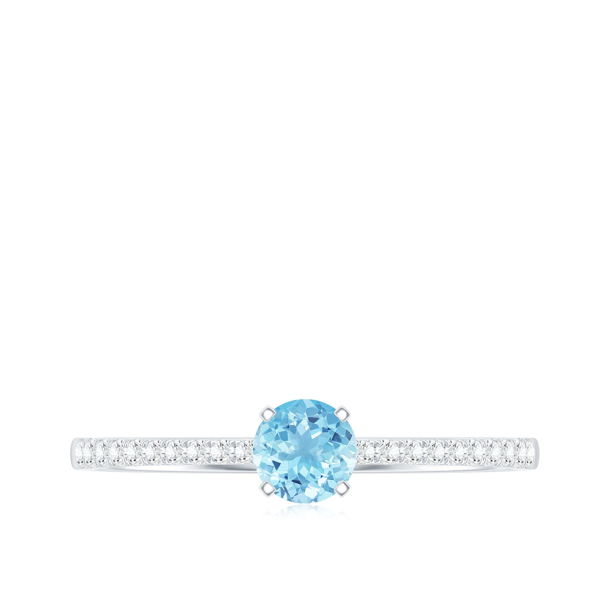 Natural Aquamarine Promise Ring with Diamond Side Stones AAA - Rosec Jewels