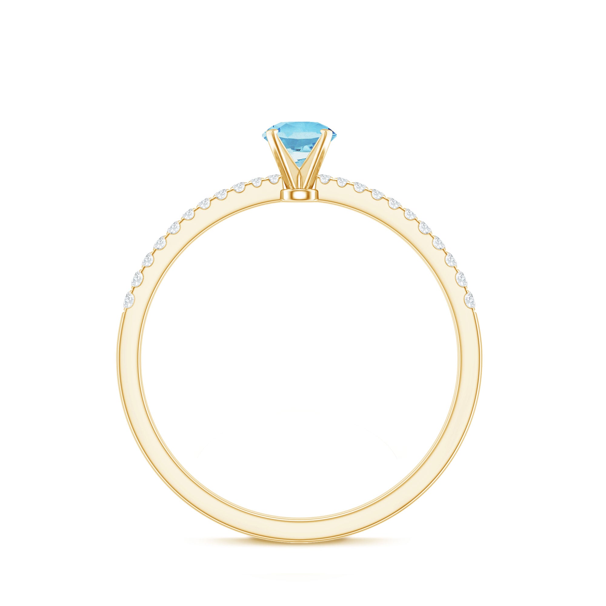 Natural Aquamarine Promise Ring with Diamond Side Stones AAA - Rosec Jewels
