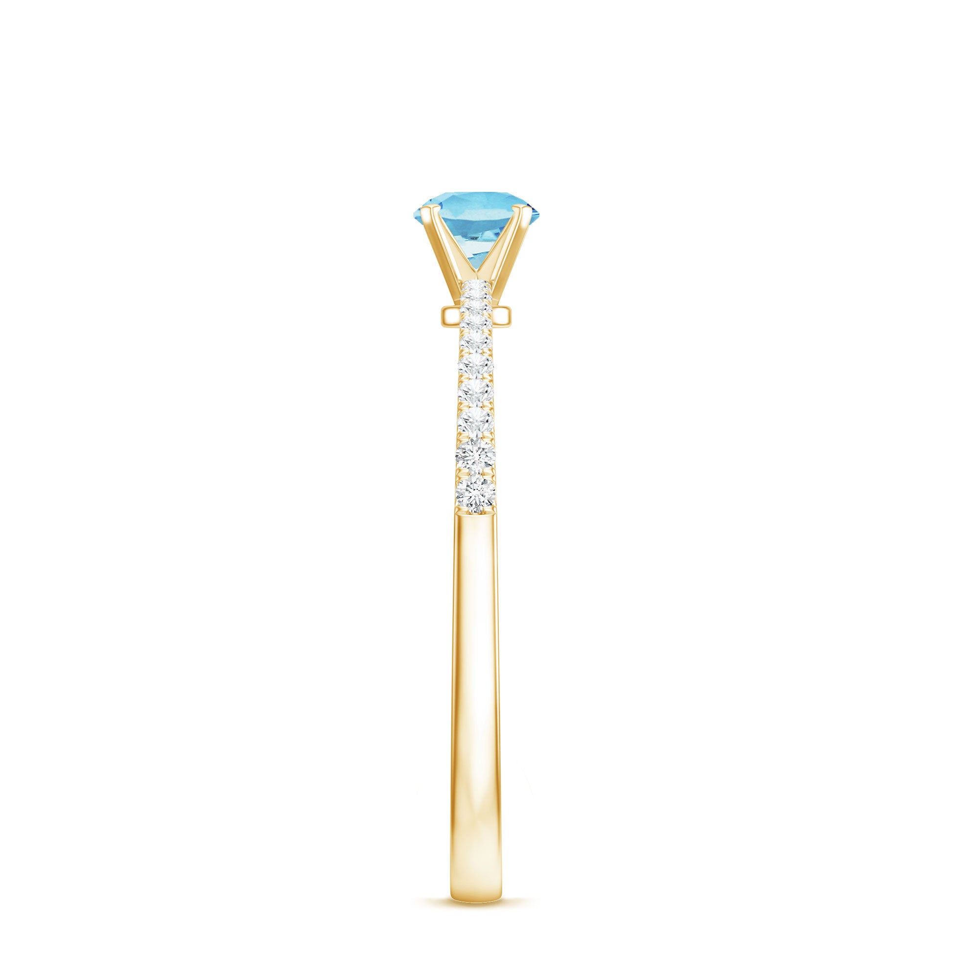 Natural Aquamarine Promise Ring with Diamond Side Stones AAA - Rosec Jewels